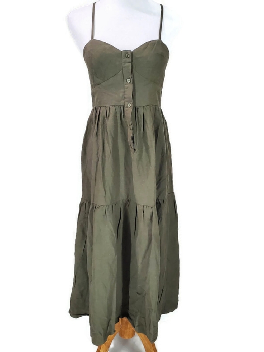 NEW THE SHIRT Rochelle Behrens Tuckernuck Leora Dress in Olive Midi Ramie Beach - Picture 5 of 16